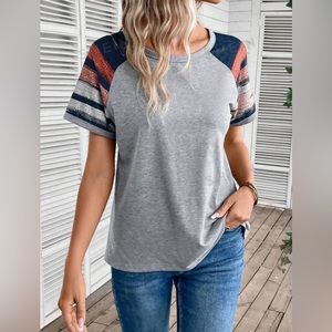 EMERY ROSE Raglan Sleeve Striped T-shirt